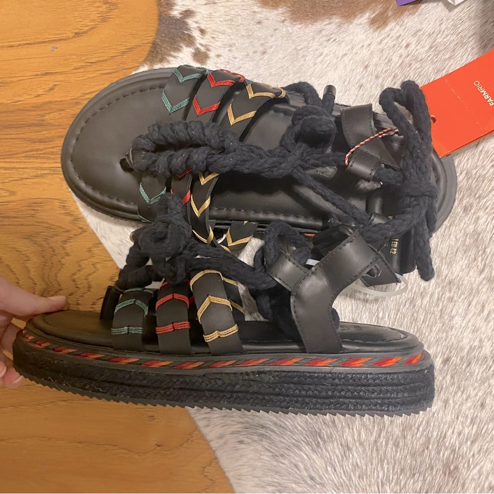 Farm Rio Black Rope Tie Flatform Sandal size 10 new with tags